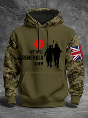 Men's 11th November Remembrance Day LEST WE'S FORGET Poppy Remembrance Hoodie