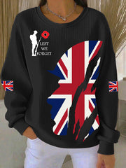 Women's Remembrance Day Lest We Forget Ribbed Round-Neck Sweatshirt