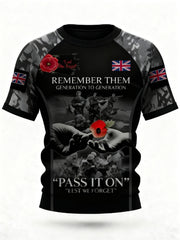 Men's 11th November Remembrance Day LEST WE'S FORGET Poppy Remembrance T-shirt