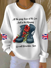 Women's 11th November Remembrance Day LEST WE'S FORGET Poppy Remembrance Ribbed Round-Neck Sweatshirt