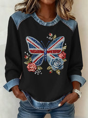 Women's British Style Pattern Patchwork Art Sweatshirt
