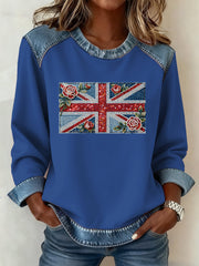 Women's British Style Pattern Patchwork Art Sweatshirt