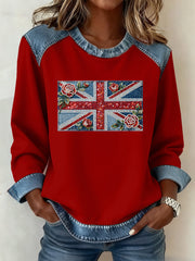 Women's British Style Pattern Patchwork Art Sweatshirt