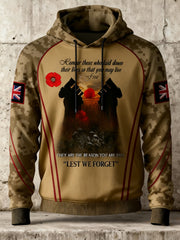 Men's 11th November Remembrance Day LEST WE'S FORGET Poppy Remembrance Hoodie