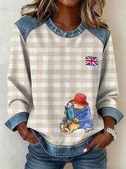 Women's British Style Pattern Patchwork Art Sweatshirt