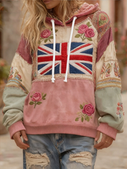 Women's british flag flower Drawstring Hoodie
