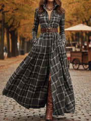 Women's Vintage Plaid Pattern Elegant Maxi Dress