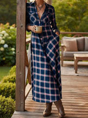 Women's Vintage Plaid Pattern Maxi Dress