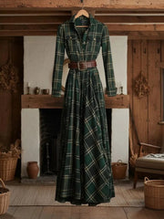 Women's Vintage Plaid Pattern Elegant Maxi Dress