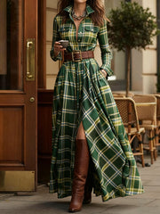 Women's Vintage Plaid Pattern Elegant Maxi Dress