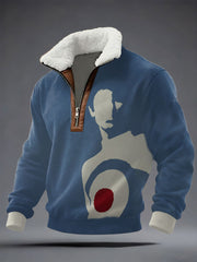 Men's UK Mod Music Lover Printed Plush Stand Collar Tops