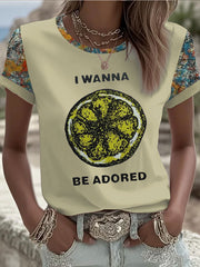 Women's Lemon Roses Music Lover Printed short-sleeved T-shirt