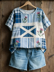 Women's Scottish Floral Print Casual T-Shirt