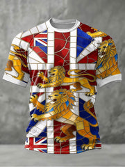 Men's british flag and lion print short sleeve t-shirt