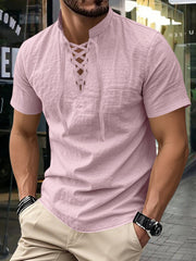 Men's Vintage Short Sleeved V-neck Linen Tops