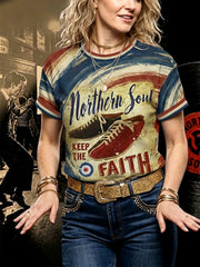 Women's Retro Northern Soul Keep The Faith Print Casual Tee