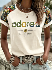 Women's Lemon Roses Music Lover Printed round neck short sleeve T-shirt