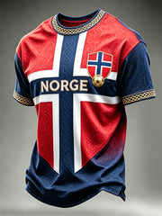 Men's Norge Viking Celtic Norway Football & Flag Colorblock Print short sleeves t-shirt