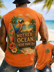 Men's Mother Ocean I Have Heard You Call Parrot Print Casual Tank Top