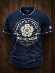 Men's England Yorkshire Day White Roses Art Printed T-shirt