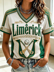 Women's Limerick Hurling Printed V-neck T-shirt