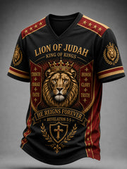 Men's Christian Lion of Judah Art V-neck T-shirt