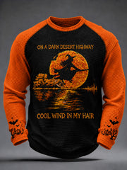 Men's Halloween Witch Pumpkin Bat Waffle Long Sleeve T-Shirt