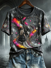 Women's Vintage Halloween Wonderland Gothic Art Print short sleeve T-shirt