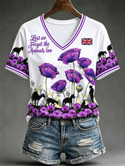 Women's Lest We Forget The Animals Too Print Short-sleeved T-shirt