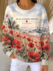 Women's Remembrance Day Print Ribbed Round-Neck Sweatshirt