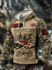 Men's Remembrance Day Lest We Forget Checkered Cotton Hoodie