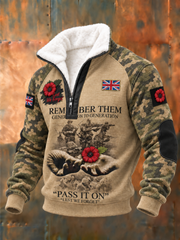 Men's Remembrance Day Lest We Forget Plush Stand Collar Shirt