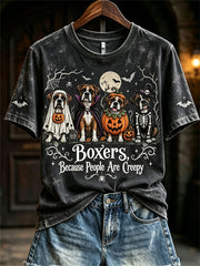 Women's Boxers Because People Are Creepy Halloween Dogs Print short-sleeved T-shirt