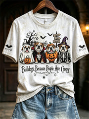 Women's Bulldogs Because People Are Creepy Halloween Dogs Print short-sleeved T-shirt