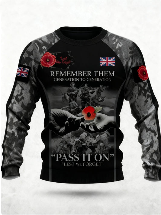 Men's 11th November Remembrance Day LEST WE'S FORGET Poppy Remembrance Crew Neck Sweatshirt