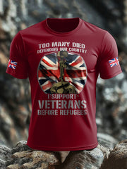 Men's UK Flag Immigration Veterans Before Refugees Printed T-shirt