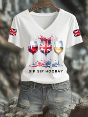 Women's Union Jack Red Wine Glass Short Sleeve T-Shirt