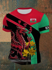 Men's Welsh Dragon Print Casual T-shirt