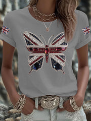 Women's UK Flag Butterfly Printed T-shirt