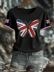 Women's UK Flag Butterfly Printed T-shirt