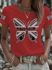 Women's UK Flag Butterfly Printed T-shirt