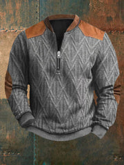 Men's Vintage Cable Pattern Print Casual Zipper Sweatshirt