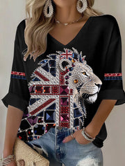 Women's British imitation diamond hot-drilling Printed Casual T-shirt