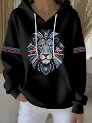 Women's British Faux Denim Print Casual Hoodie