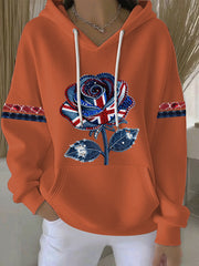 Women's British style imitation denim rhinestone hot-drill Print Casual Hoodie