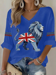 Women's British style imitation rhinestone hot-drilling Printed T-shirt