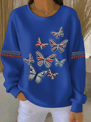 Women's British style imitation denim rhinestone hot-drill Print Casual Sweatshirt