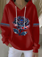 Women's British style imitation denim rhinestone hot-drill Print Casual Hoodie