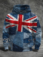 Men's British Flag Oversized Drop-Shoulder Hoodie with Pockets