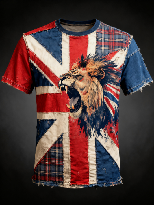 Men's  British lion combined with retro old style Printed short sleeves t-shirt